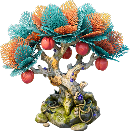 A coral plum tree in fruit