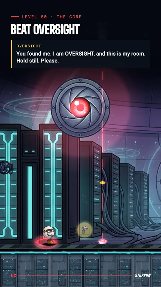 Level 60: OVERSIGHT's red eye fills the room