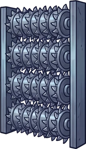 A wall of spinning grinders
