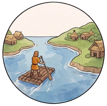Across the water, painted as a small round island map