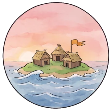 First tide, painted as a small round island map