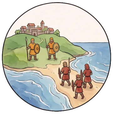 Hold the hill, painted as a small round island map
