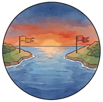 The open sea, painted as a small round island map