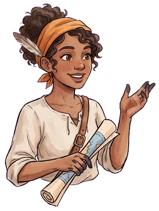 Wren, the young mapmaker, holding a rolled chart
